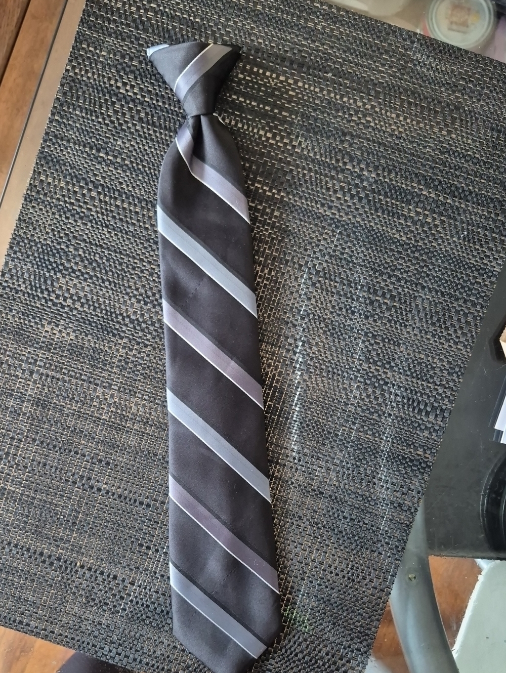 Classic Black and Gray Striped Men’s Clip On Tie